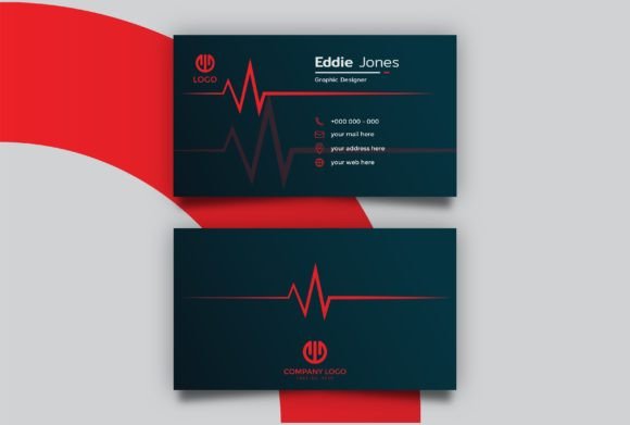 Red Pulse Icon Business Card Template